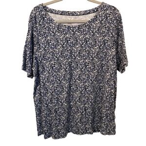 J. Jill Womens Size XL Pima Slub Scoop-Neck Side-Slit Tee Blue Floral